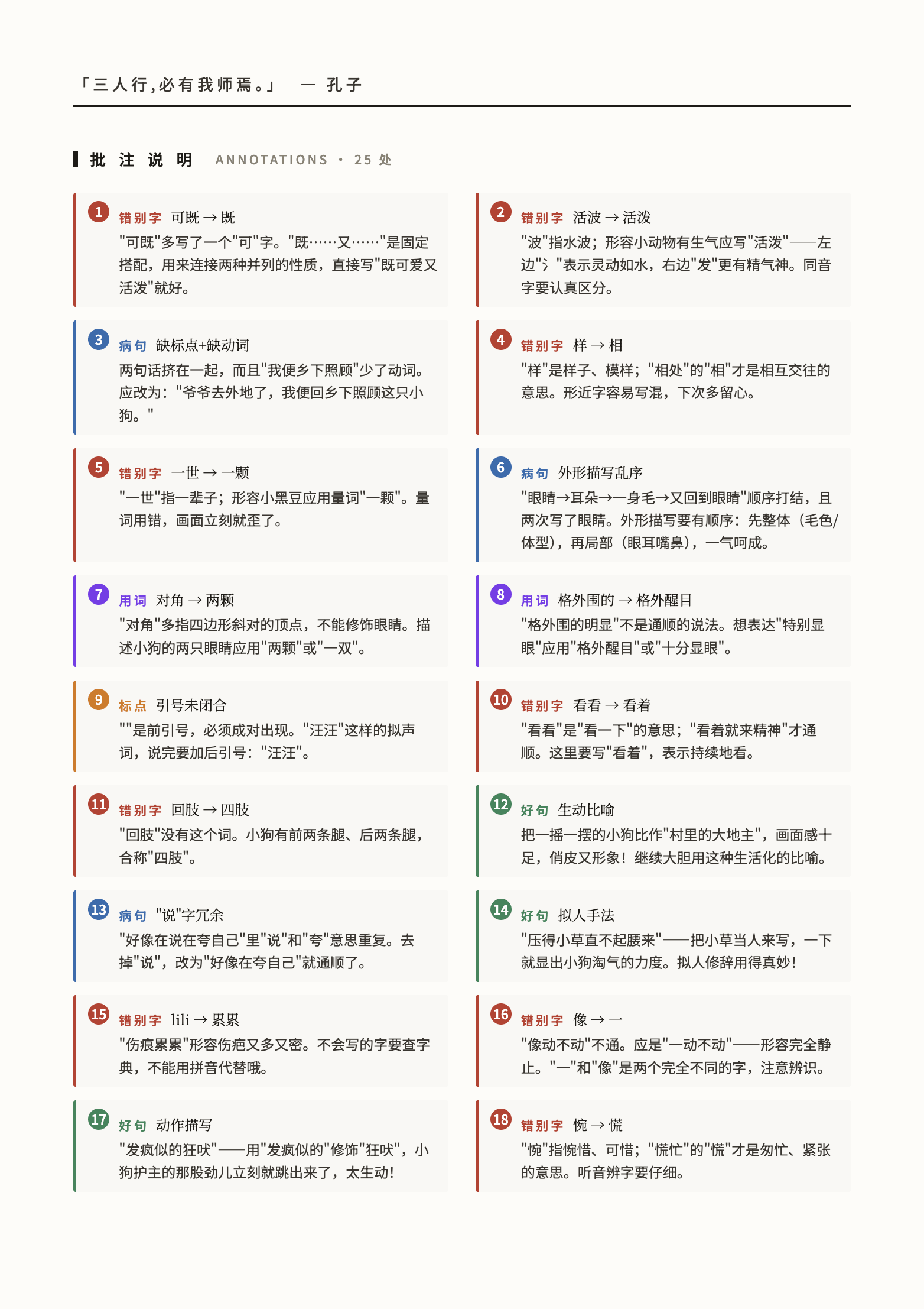 批注说明列表